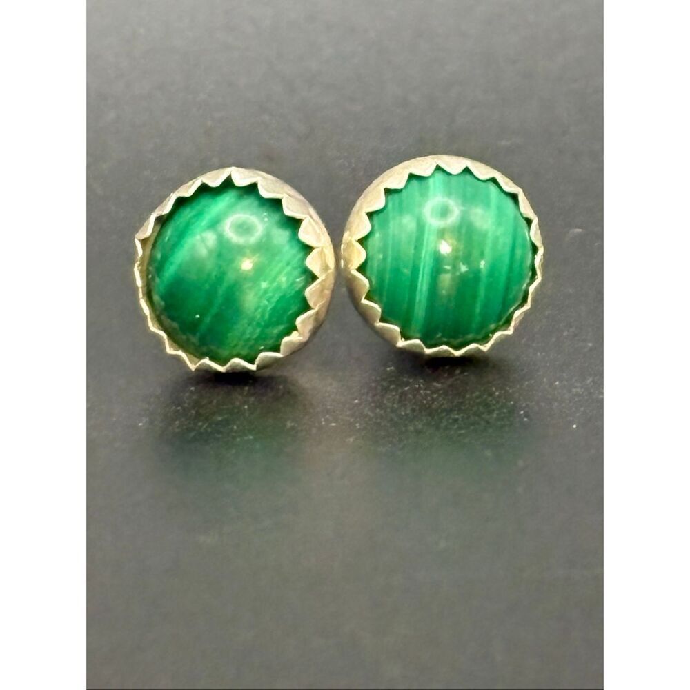 Green African Malachite & Sterling Silver Stud Earrings, Handmade, NEW